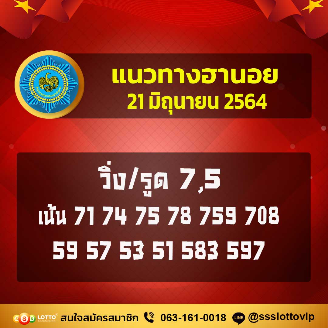 Ssslotto แนวทางหวยฮานอยวันที่ 21 มิถุนายน 2564