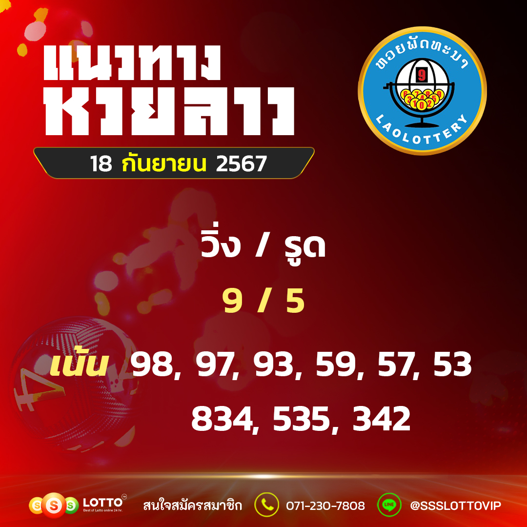 Ssslotto แนวทางหวยลาว วันที่ 18/9/67 แนวทาหวยมาเลย์ออนไลน์