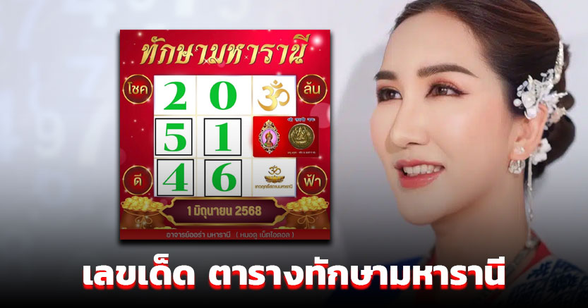 เลขเด็ด ตารางทักษามหารานี มาแรง! คอหวยแห่ส่องแนวทาง งวด 1 มิ.ย. 68