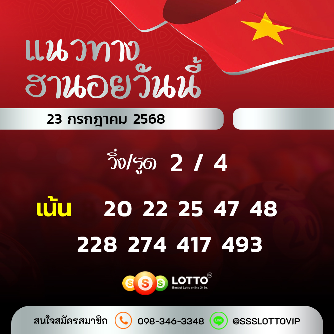 Ssslotto  แนวทางหวยฮานอย วันนี้ 23/7/2568 แนวทาหวยฮานอยออนไลน์